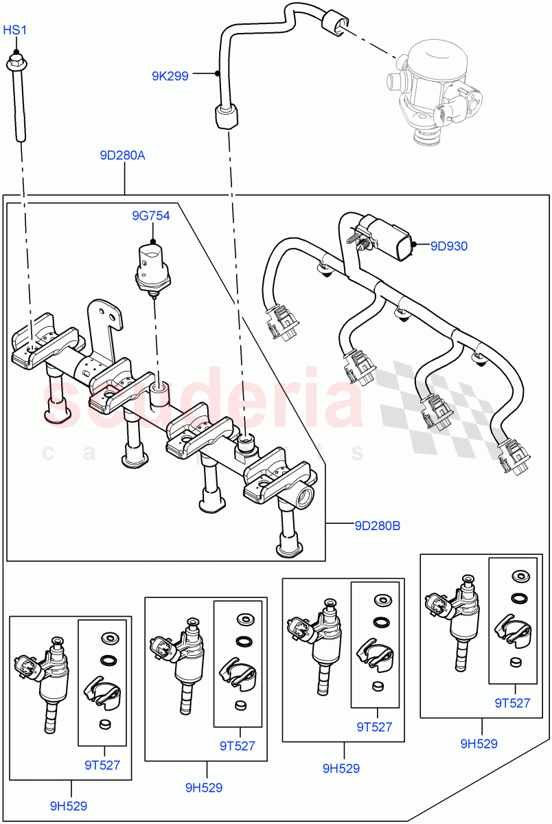 Fuel Injectors And Pipes(2.0L I4 Mid DOHC AJ200 Petrol,Itatiaia (Brazil),2.0L I4 Mid AJ200 Petrol E100)((V)FROMJT000001) of Land Rover Land Rover Discovery Sport (2015+) [2.0 Turbo Petrol AJ200P]