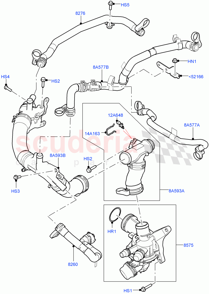 Thermostat/Housing & Related Parts (Nitra Plant Build) (3.0L AJ20P6 Petrol High) ((V) FROML2000001) of Land Rover Land Rover Defender (2020+) [3.0 I6 Turbo Petrol AJ20P6]