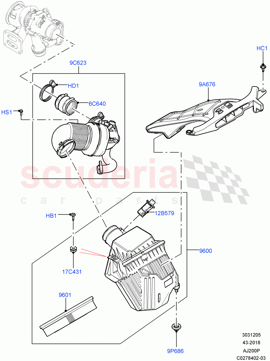 Air Cleaner (2.0L I4 High DOHC AJ200 Petrol, 2.0L I4 Mid DOHC AJ200 Petrol) ((V) FROMJH000001) of Land Rover Land Rover Range Rover Evoque (2012-2018) [2.0 Turbo Petrol AJ200P]
