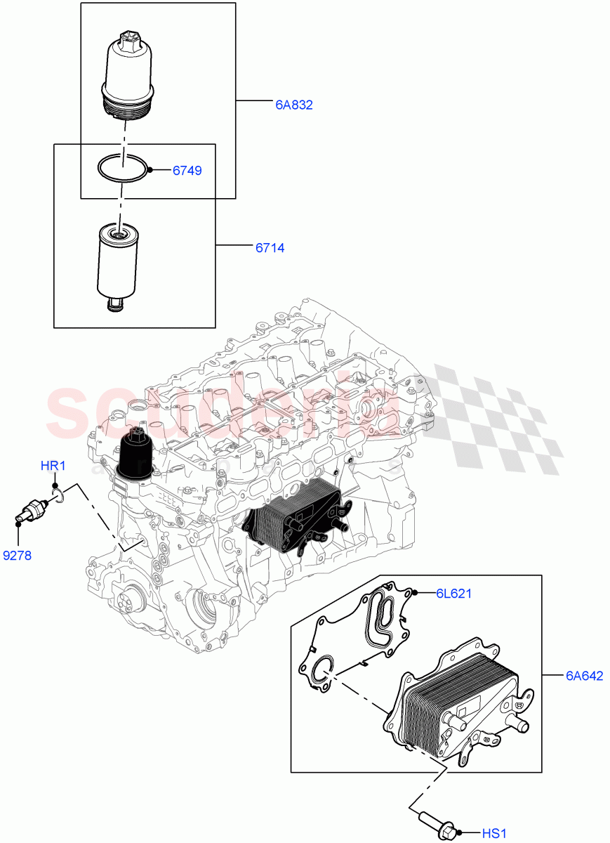 Oil Cooler And Filter (Nitra Plant Build) (3.0L AJ20P6 Petrol High) ((V) FROML2000001) of Land Rover Land Rover Defender (2020+) [3.0 I6 Turbo Petrol AJ20P6]