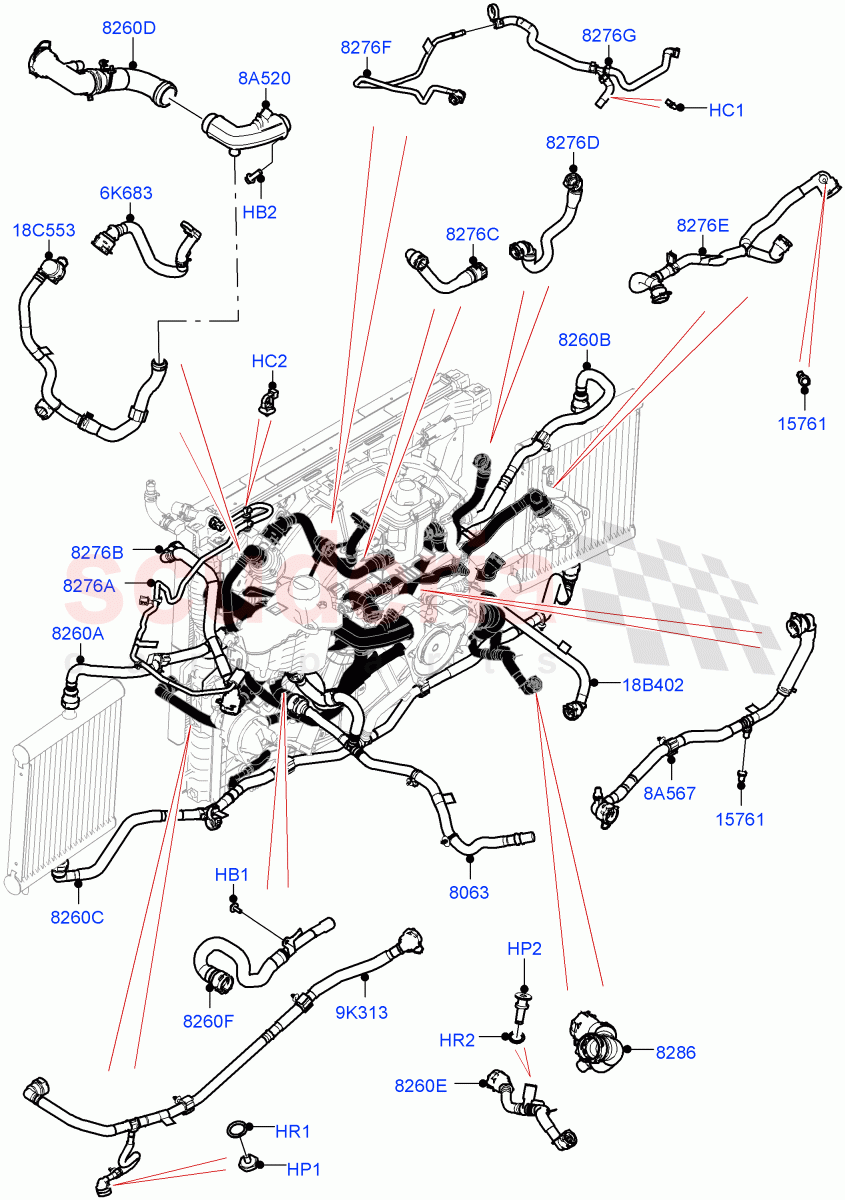 Cooling System Pipes And Hoses(4.4 V8 Turbo Petrol (NC10),With Extra Engine Cooling System) of Land Rover Land Rover Range Rover (2022+) [4.4 V8 Turbo Petrol NC10]