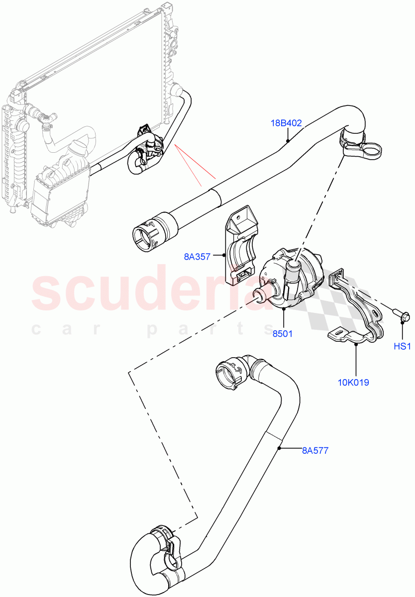 Water Pump (Auxillary Unit) (2.0L I4 Mid DOHC AJ200 Petrol, Itatiaia (Brazil), With Extra Engine Cooling System, 2.0L I4 Mid AJ200 Petrol E100) ((V) FROMJT000001) of Land Rover Land Rover Discovery Sport (2015+) [2.0 Turbo Petrol AJ200P]