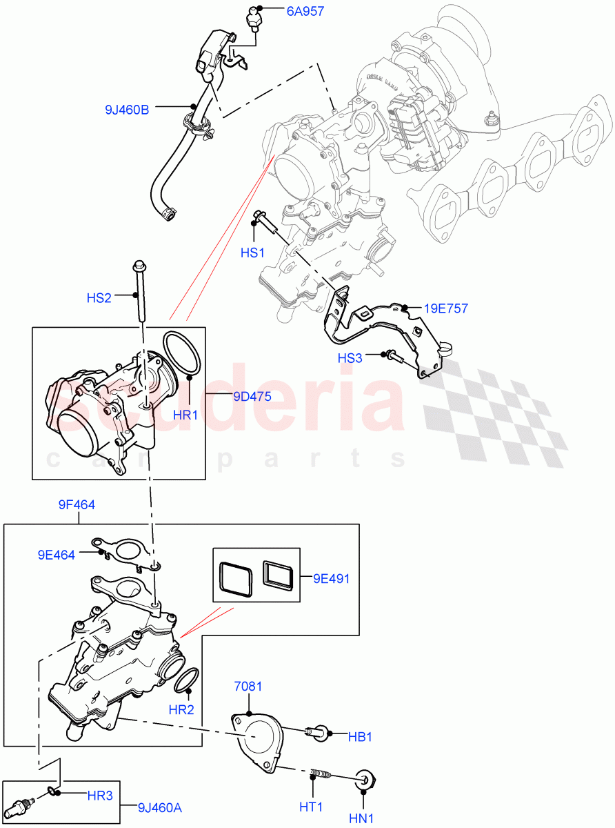 Exhaust Gas Recirculation (RH Side) (2.0L I4 DSL MID DOHC AJ200, Euro Stage 4 Emissions) ((V) FROMJA000001) of Land Rover Land Rover Range Rover Velar (2017+) [2.0 Turbo Diesel]