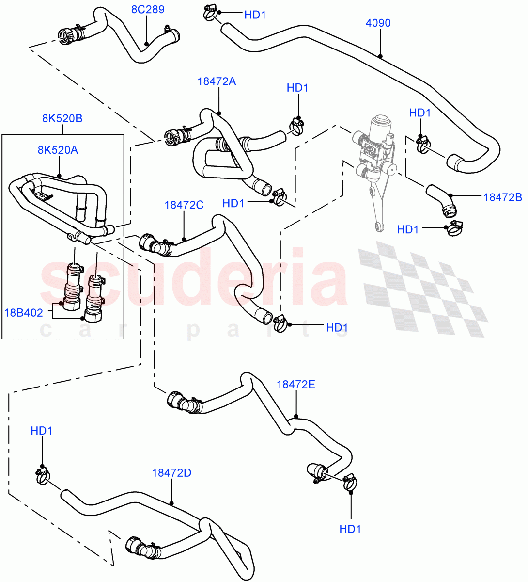 Heater Hoses(3.6L V8 32V DOHC EFi Diesel Lion,With Front Comfort Air Con (IHKA))((V)FROMAA000001) of Land Rover Land Rover Range Rover (2010-2012) [5.0 OHC SGDI NA V8 Petrol]