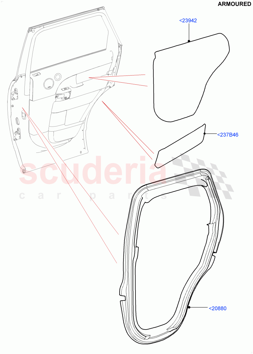 Rear Door Trim Installation(Armoured)((V)FROMEA000001) of Land Rover Land Rover Range Rover (2012-2021) [2.0 Turbo Petrol AJ200P]