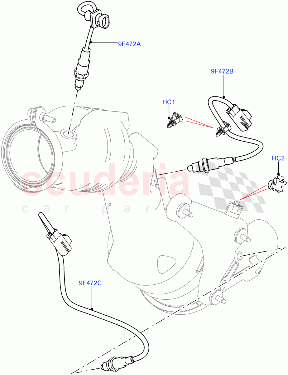 Exhaust Sensors And Modules(2.0L I4 Mid DOHC AJ200 Petrol,SULEV Requirements,2.0L I4 High DOHC AJ200 Petrol,Japan DBA Emissions) of Land Rover Land Rover Range Rover Velar (2017+) [2.0 Turbo Petrol AJ200P]