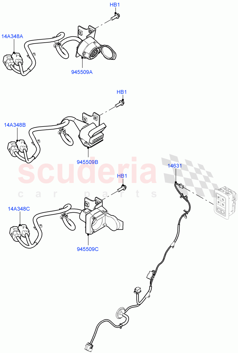 Electrical Wiring - Body And Rear(Towing)(Tow Hitch Receiver NAS,Tow Hitch Receiver 12 Pin Elec,Tow Hitch Elec Deployable Swan Neck,Tow Hitch Multi Height Swan Neck) of Land Rover Land Rover Range Rover Sport (2014+) [2.0 Turbo Diesel]