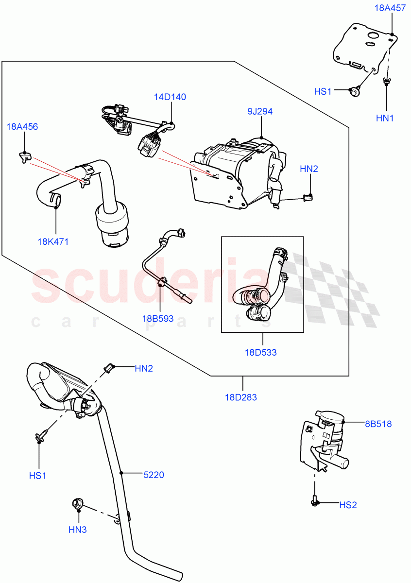 Auxiliary Fuel Fired Pre-Heater(Heater Components, External Components)(Halewood (UK),With Fuel Fired Heater,Fuel Fired Heater With Park Heat,Fuel Heater W/Pk Heat With Remote)((V)FROMLH000001) of Land Rover Land Rover Discovery Sport (2015+) [2.0 Turbo Diesel AJ21D4]