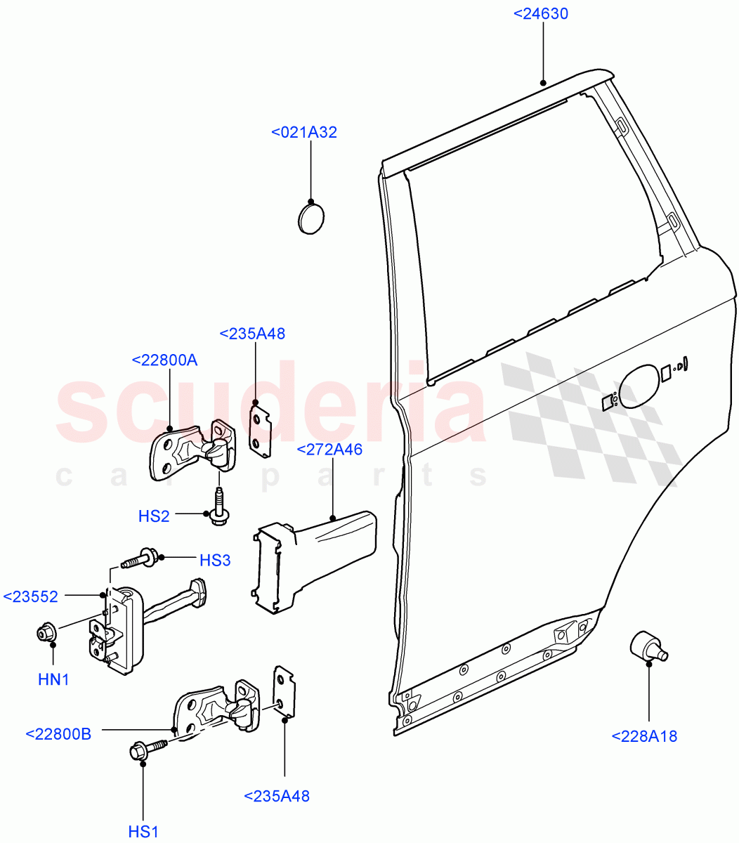 Rear Doors, Hinges & Weatherstrips (Door And Fixings) ((V) TO9A999999) of Land Rover Land Rover Range Rover Sport (2005-2009) [4.2 Petrol V8 Supercharged]