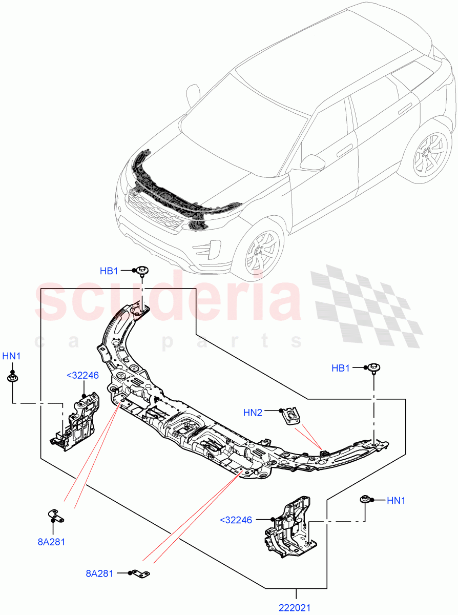 Front Panels, Aprons & Side Members (Front Panel) (Halewood (UK)) of Land Rover Land Rover Range Rover Evoque (2019+) [1.5 I3 Turbo Petrol AJ20P3]