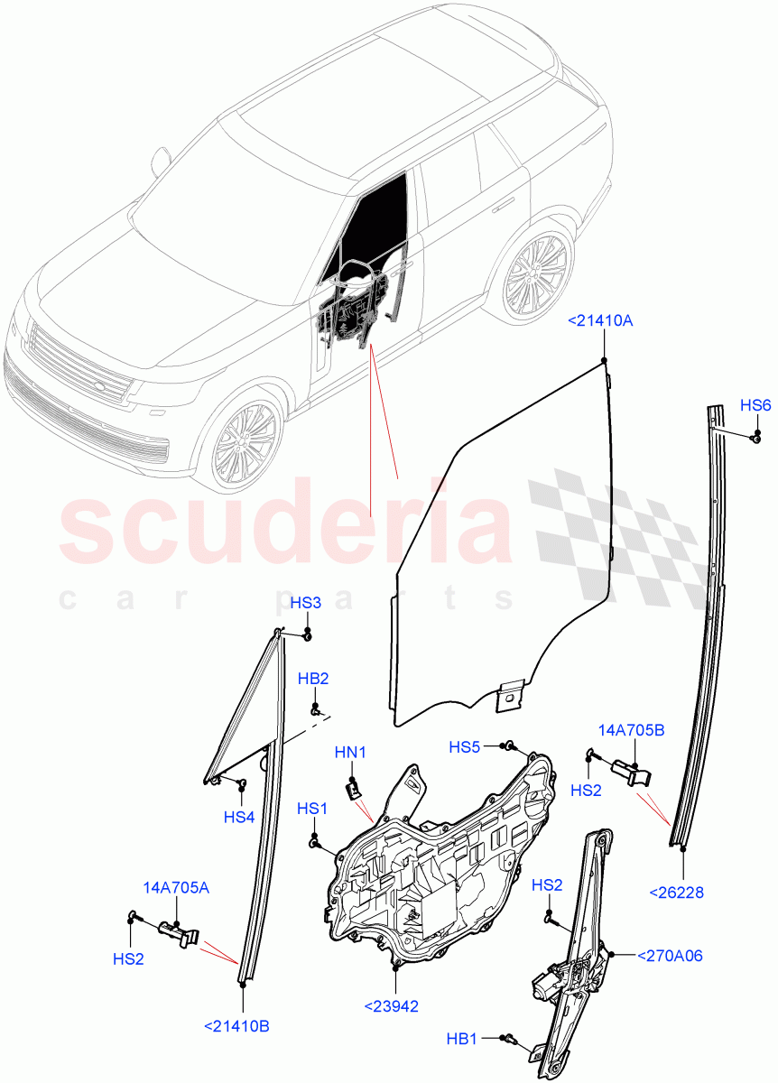 Front Door Glass & Window Controls of Land Rover Land Rover Range Rover (2022+) [3.0 I6 Turbo Diesel AJ20D6]