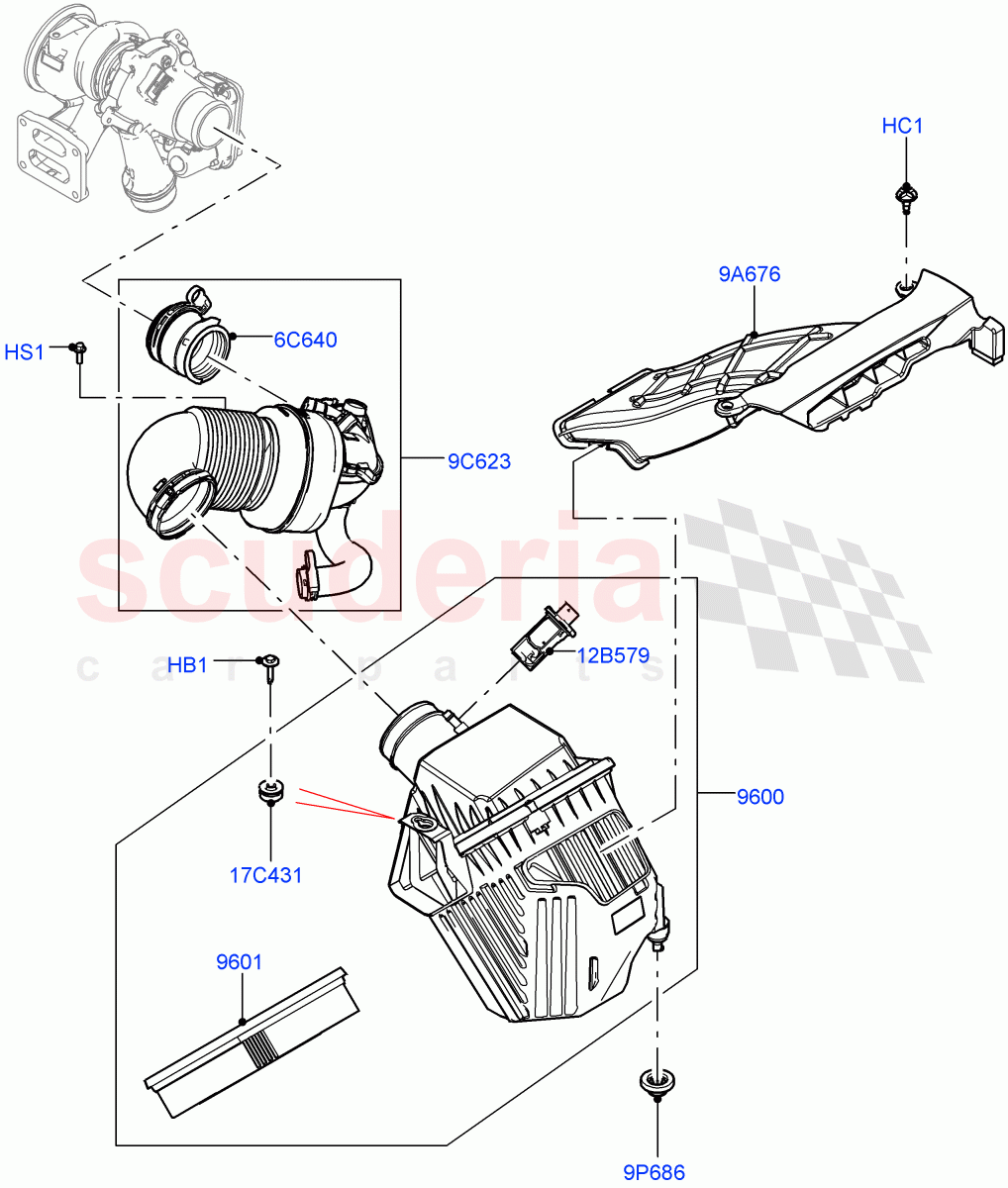 Air Cleaner (2.0L I4 Mid DOHC AJ200 Petrol, Itatiaia (Brazil), 2.0L I4 Mid AJ200 Petrol E100) ((V) FROMJT000001) of Land Rover Land Rover Discovery Sport (2015+) [2.0 Turbo Petrol AJ200P]
