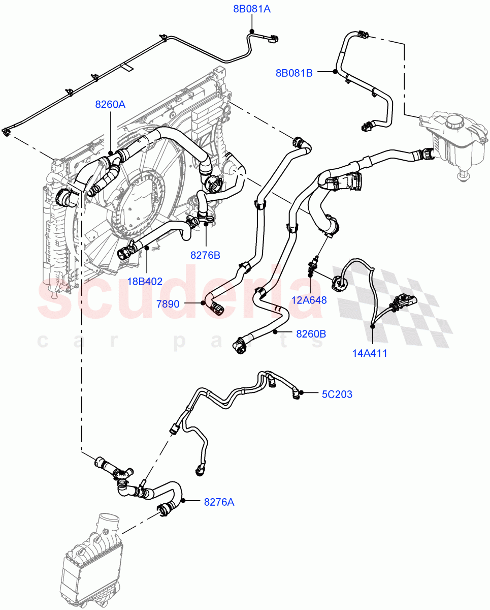 Cooling System Pipes And Hoses(2.0L AJ20D4 Diesel High PTA,9 Speed Auto Trans 9HP50,Halewood (UK)) of Land Rover Land Rover Range Rover Evoque (2019+) [2.0 Turbo Diesel]