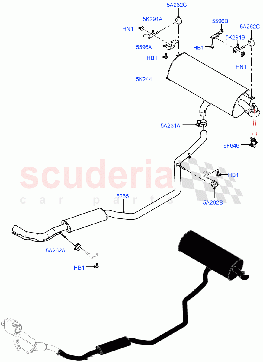 Rear Exhaust System (1.5L AJ20P3 Petrol High PHEV, Halewood (UK)) ((V) FROMLH000001) of Land Rover Land Rover Range Rover Evoque (2019+) [1.5 I3 Turbo Petrol AJ20P3]