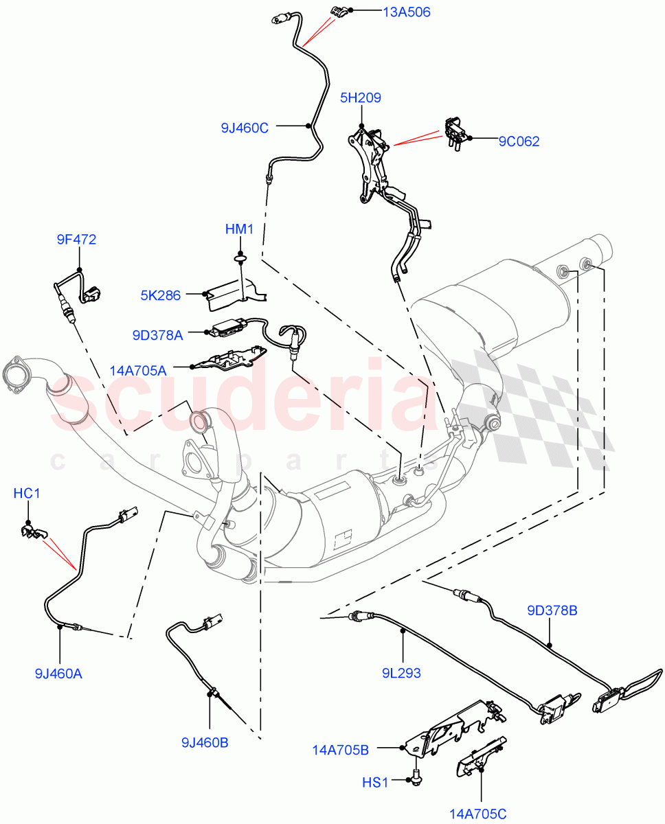 Exhaust Sensors And Modules(3.0 V6 D Gen2 Twin Turbo,EU6D Diesel + DPF Emissions)((V)FROMKA000001) of Land Rover Land Rover Discovery 5 (2017+) [3.0 Diesel 24V DOHC TC]