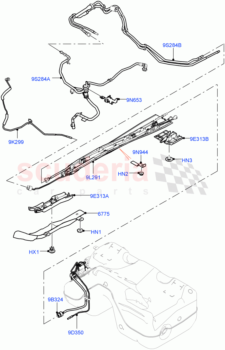 Fuel Lines(Centre And Front)(2.0L I4 High DOHC AJ200 Petrol,2.0L I4 Mid DOHC AJ200 Petrol)((V)FROMJH000001) of Land Rover Land Rover Range Rover Evoque (2012-2018) [2.0 Turbo Petrol AJ200P]