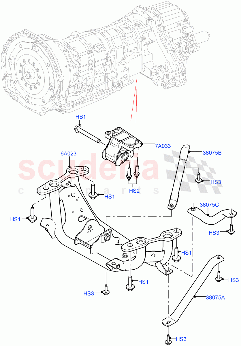 Transmission Mounting(Solihull Plant Build)(2.0L I4 DSL MID DOHC AJ200,2.0L I4 DSL HIGH DOHC AJ200)((V)FROMHA000001) of Land Rover Land Rover Discovery 5 (2017+) [2.0 Turbo Petrol AJ200P]