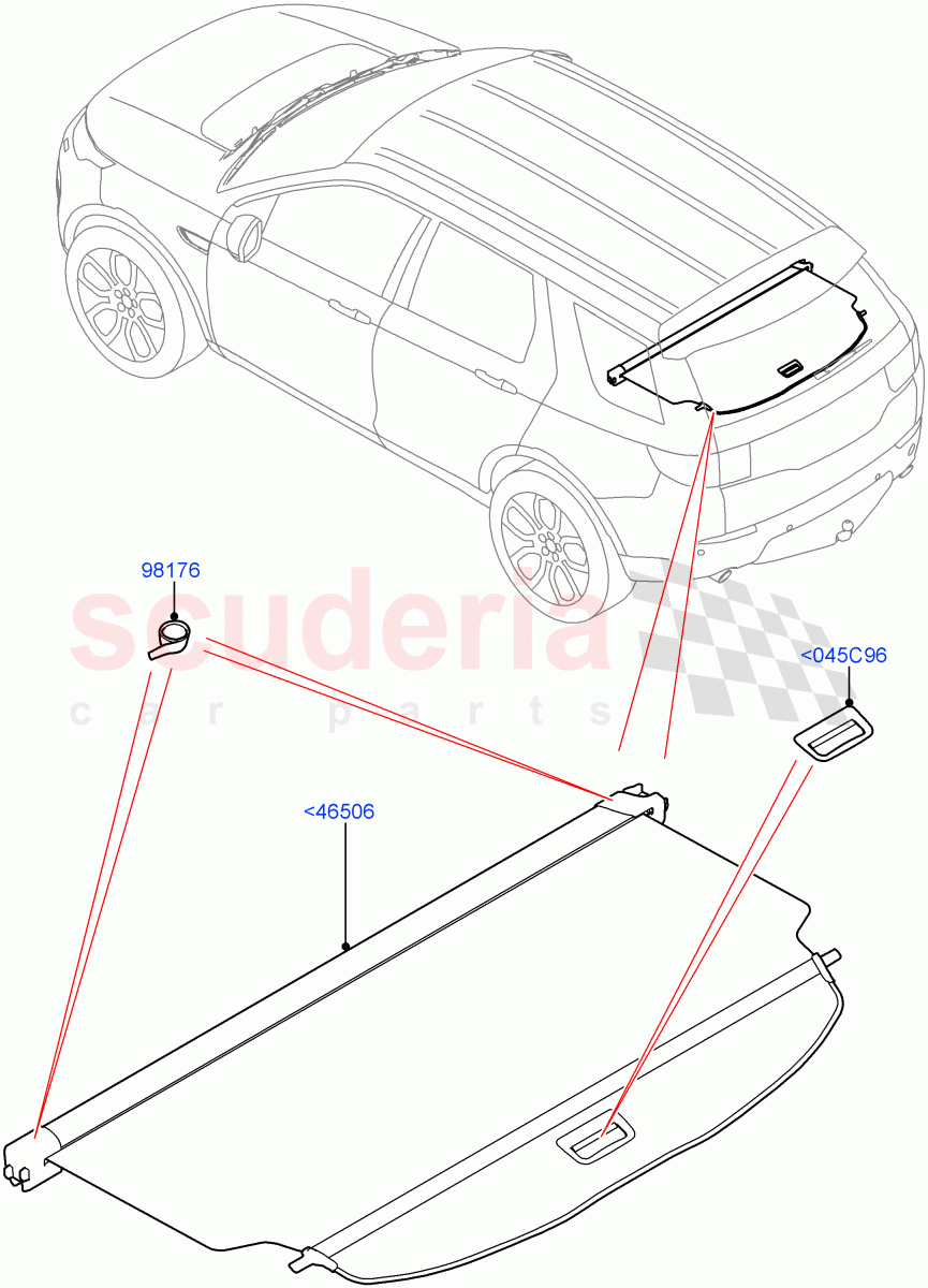 Load Compartment Trim (Upper, Package Tray) (Halewood (UK), With Load Area Cover) of Land Rover Land Rover Discovery Sport (2015+) [2.0 Turbo Diesel AJ21D4]
