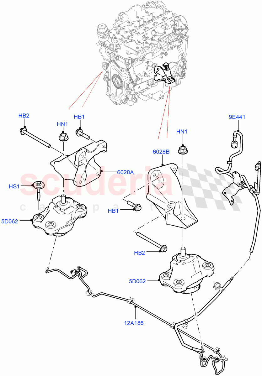 Engine Mounting (2.0L AJ200P Hi PHEV) ((V) FROMJA000001) of Land Rover Land Rover Range Rover (2012-2021) [4.4 DOHC Diesel V8 DITC]