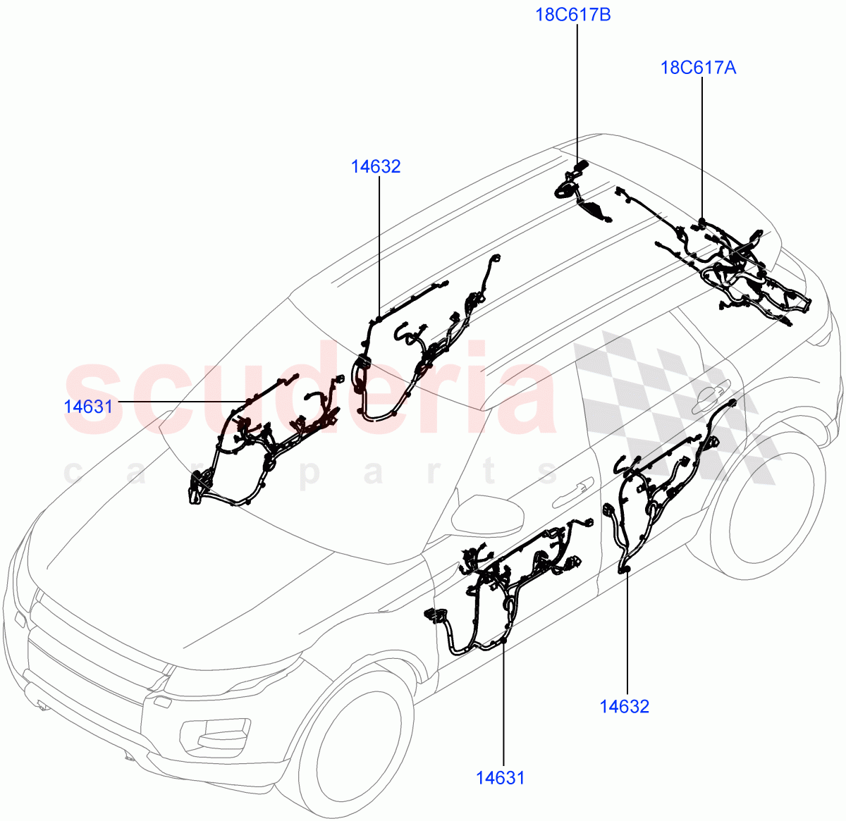 Wiring - Body Closures (Front And Rear Doors) (5 Door, Halewood (UK)) ((V) FROMHH000001, (V) TOHH999999) of Land Rover Land Rover Range Rover Evoque (2012-2018) [2.0 Turbo Diesel]