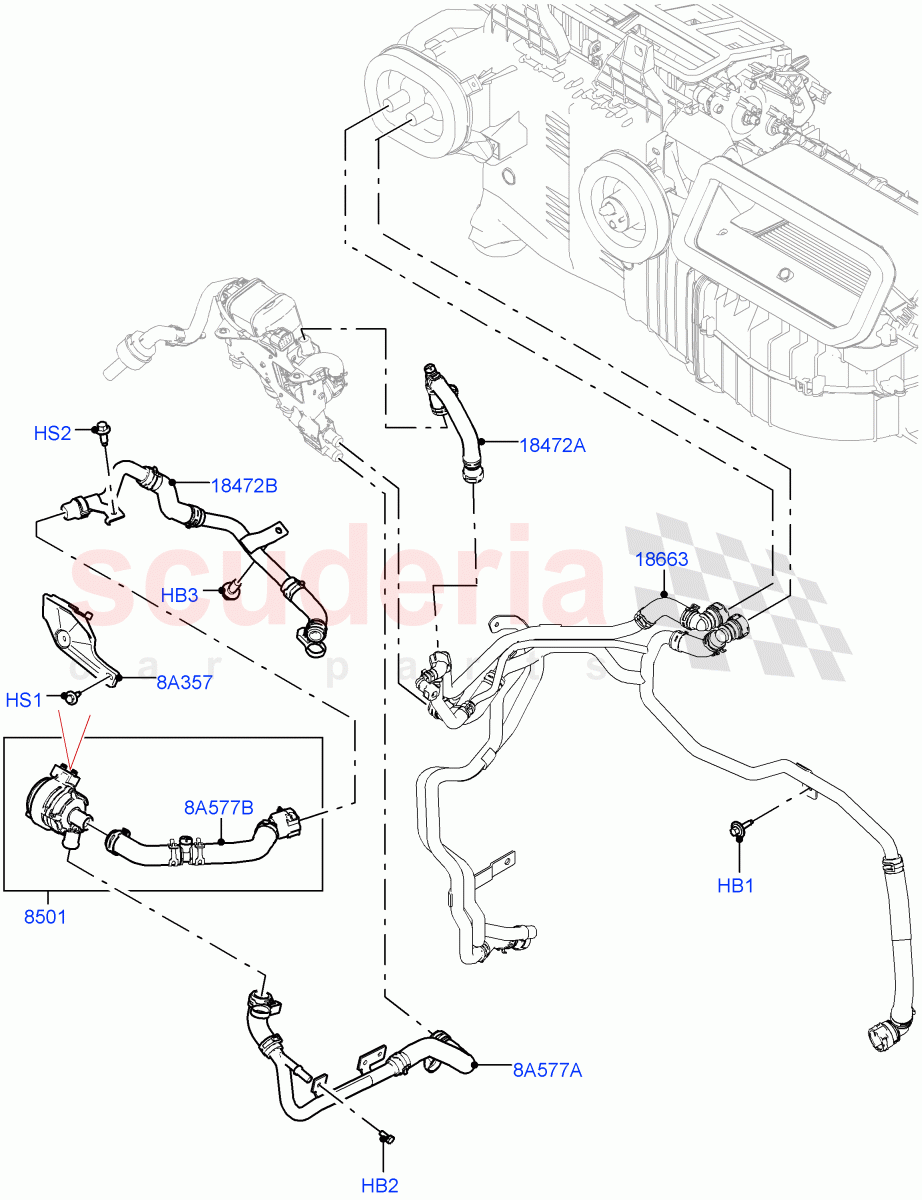 Heater Hoses(3.0L AJ20P6 Petrol High,Fuel Fired Heater With Park Heat,Premium Air Conditioning-Front/Rear,Fuel Heater W/Pk Heat With Remote)((V)FROMP2000001) of Land Rover Land Rover Defender (2020+) [3.0 I6 Turbo Petrol AJ20P6]