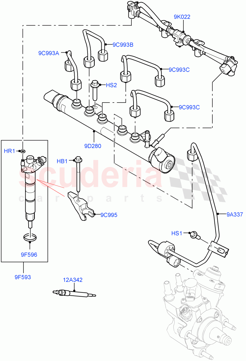 Fuel Injectors And Pipes (2.0L AJ21D4 Diesel Mid, Itatiaia (Brazil)) of Land Rover Land Rover Range Rover Evoque (2019+) [2.0 Turbo Diesel AJ21D4]