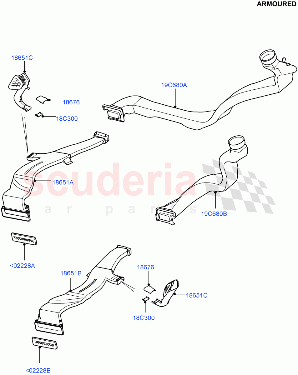 Air Vents, Louvres And Ducts(Under Rear Seat)(Armoured,Premium Air Con Hybrid Front/Rear,With Air Conditioning - Front/Rear)((V)FROMEA000001) of Land Rover Land Rover Range Rover (2012-2021) [3.0 I6 Turbo Diesel AJ20D6]