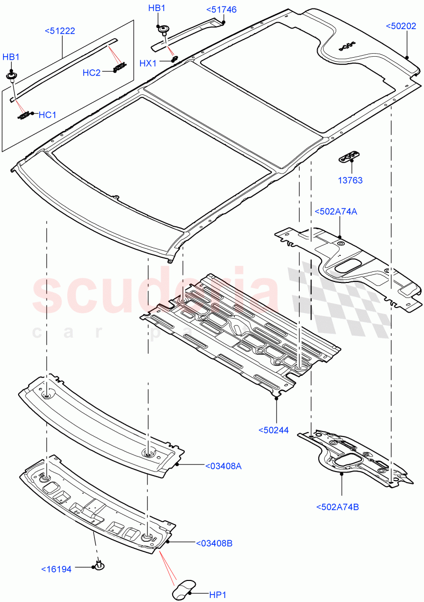 Roof - Sheet Metal(Solihull Plant Build)(Roof Conv-Front And Rear Panoramic,Roof Conv-Power Open Front/Rear Pan)((V)FROMHA000001) of Land Rover Land Rover Discovery 5 (2017+) [3.0 Diesel 24V DOHC TC]