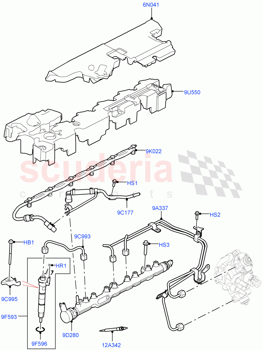 Fuel Injectors And Pipes (3.0L AJ20D6 Diesel High) ((V) FROMLA000001) of Land Rover Land Rover Range Rover Sport (2014+) [3.0 I6 Turbo Diesel AJ20D6]