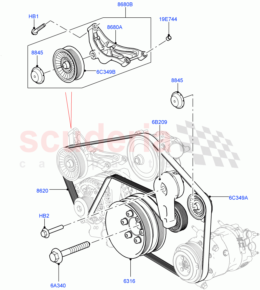 Pulleys And Drive Belts (Primary Drive) (5.0 Petrol AJ133 DOHC CDA, Less ACE Suspension, 5.0L P AJ133 DOHC CDA S/C Enhanced) ((V) FROMJA000001, (V) TOJA999999) of Land Rover Land Rover Range Rover Sport (2014+) [5.0 OHC SGDI SC V8 Petrol]