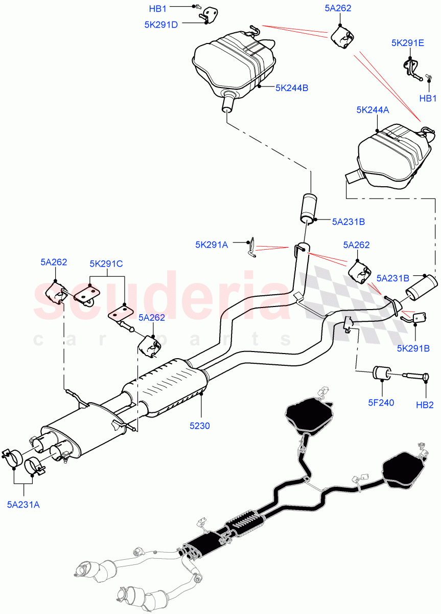 Rear Exhaust System (Nitra Plant Build) (3.0L DOHC GDI SC V6 PETROL) ((V) FROMK2000001) of Land Rover Land Rover Discovery 5 (2017+) [3.0 DOHC GDI SC V6 Petrol]