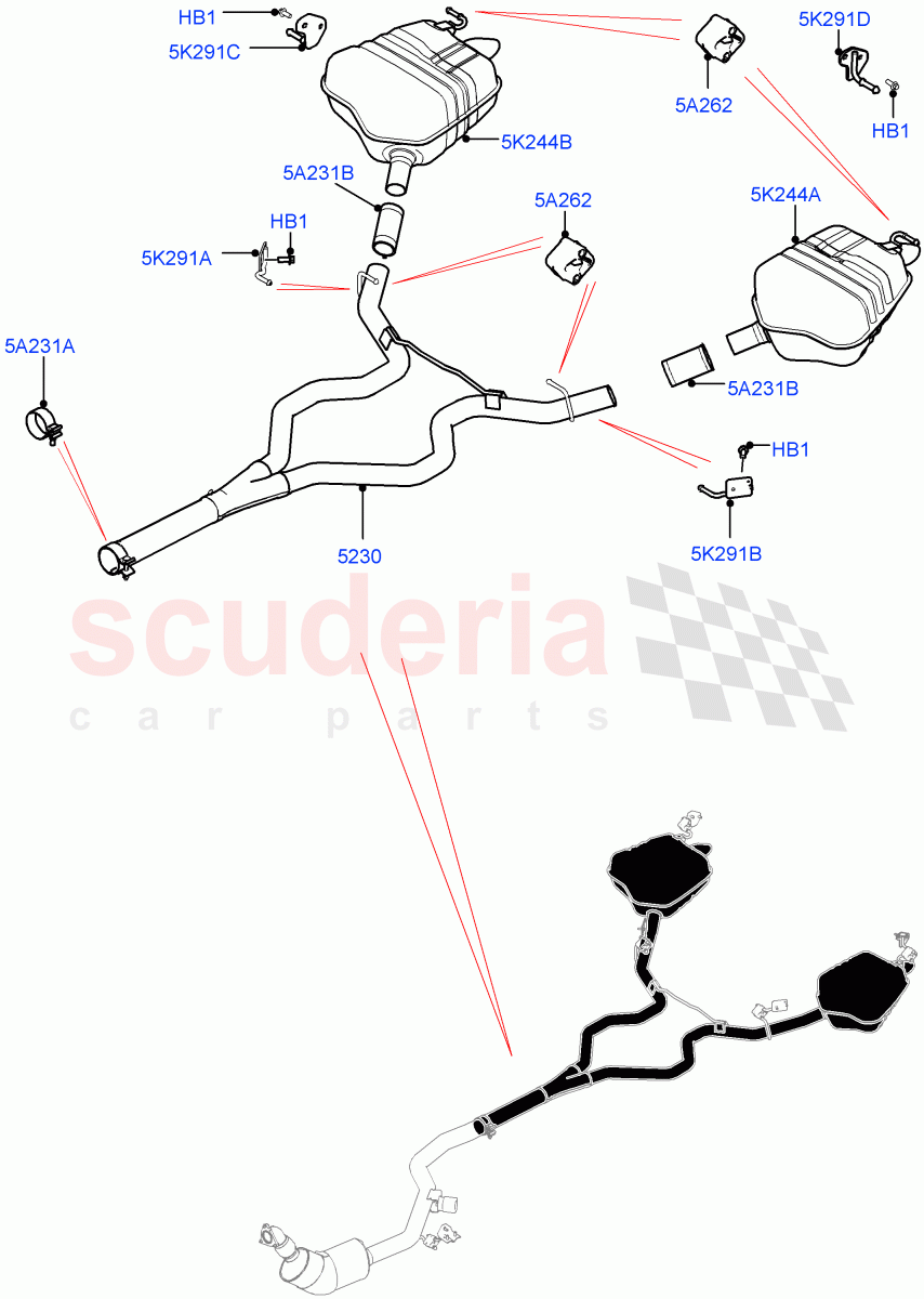 Rear Exhaust System(Nitra Plant Build)(3.0 V6 D Low MT ROW,Euro Stage 4 Emissions)((V)FROMK2000001) of Land Rover Land Rover Discovery 5 (2017+) [3.0 Diesel 24V DOHC TC]