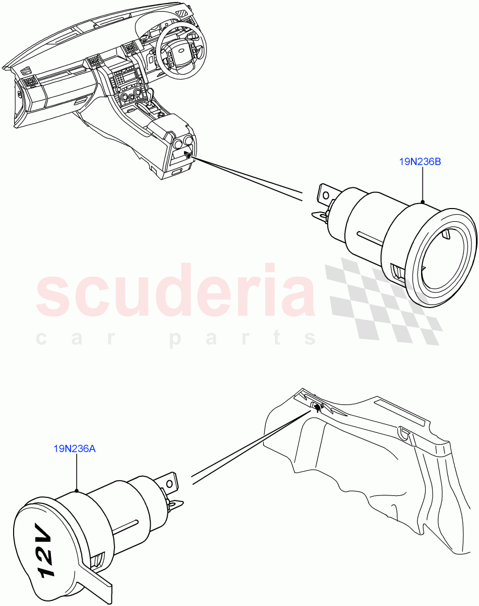 Auxiliary Electrical Power Points((V)TO9A999999) of Land Rover Land Rover Range Rover Sport (2005-2009) [4.2 Petrol V8 Supercharged]