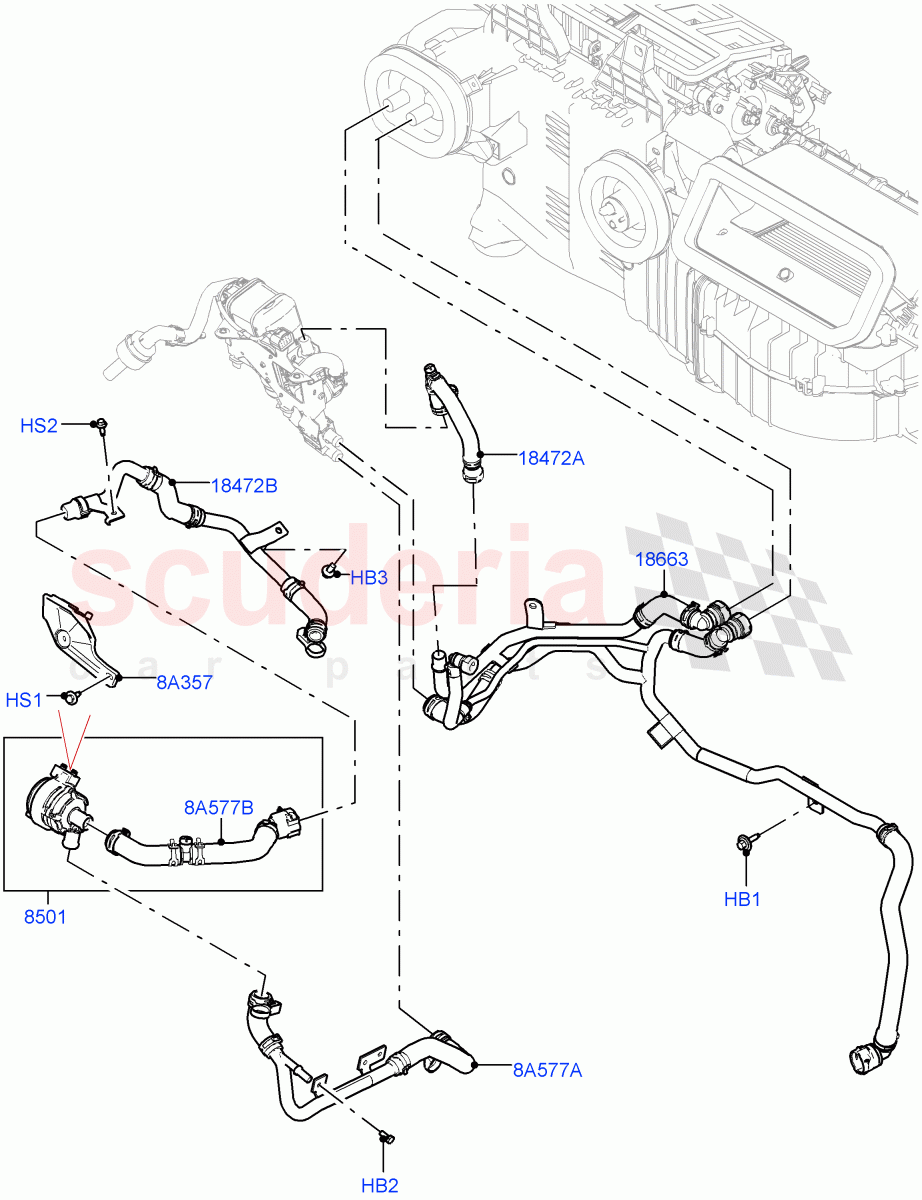 Heater Hoses(Nitra Plant Build)(3.0L AJ20P6 Petrol High,Fuel Heater W/Pk Heat With Remote,With Air Conditioning - Front/Rear,Fuel Fired Heater With Park Heat,With Front Comfort Air Con (IHKA))((V)FROMM2000001) of Land Rover Land Rover Discovery 5 (2017+) [3.0 Diesel 24V DOHC TC]