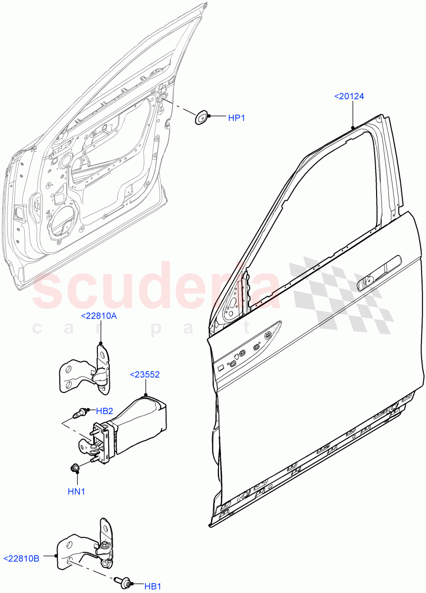 Front Doors, Hinges & Weatherstrips (Door And Fixings) (Halewood (UK)) of Land Rover Land Rover Range Rover Evoque (2019+) [2.0 Turbo Diesel AJ21D4]