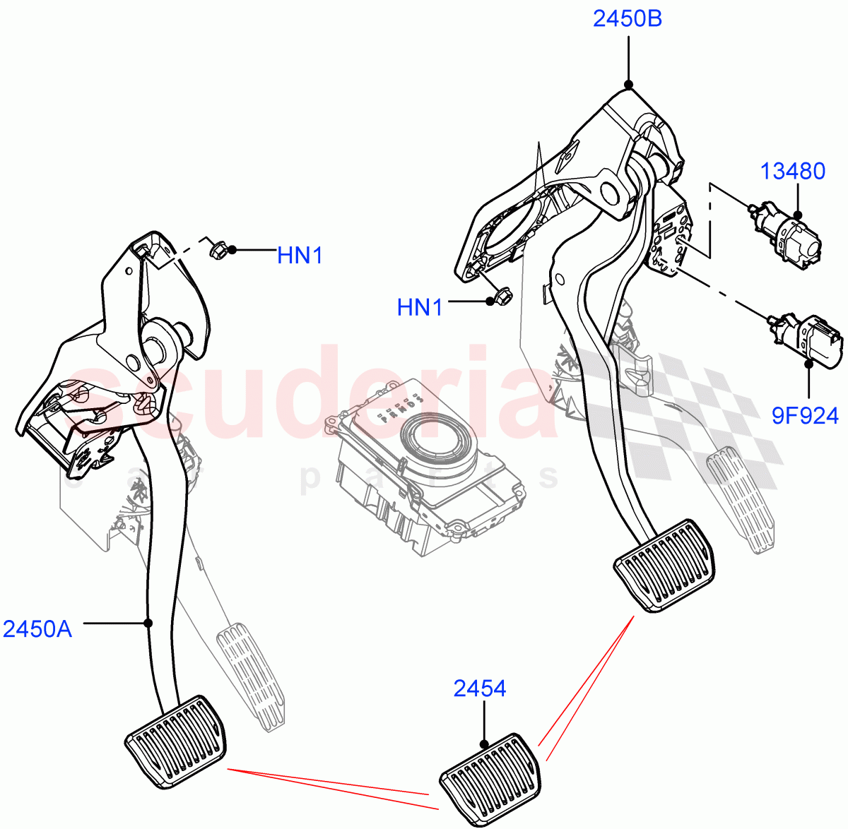 Brake And Clutch Controls(9 Speed Auto AWD,Halewood (UK),Standard Foot Pedal Pad Design,6 Speed Auto AWF21 AWD) of Land Rover Land Rover Range Rover Evoque (2012-2018) [2.0 Turbo Petrol AJ200P]