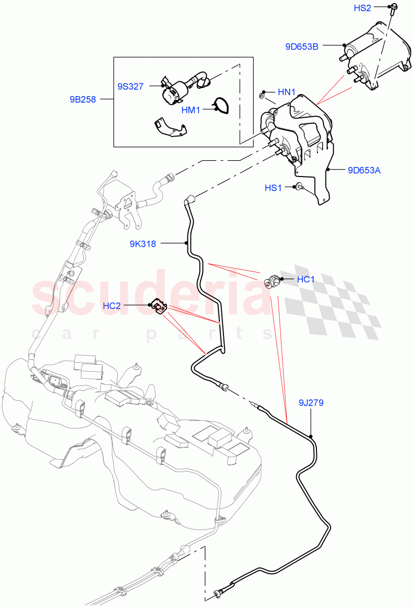 Fuel Lines(3.0L DOHC GDI SC V6 PETROL,Pet Tank W/O Leak Det - Std Filter)((V)FROMKA000001) of Land Rover Land Rover Range Rover Velar (2017+) [3.0 DOHC GDI SC V6 Petrol]