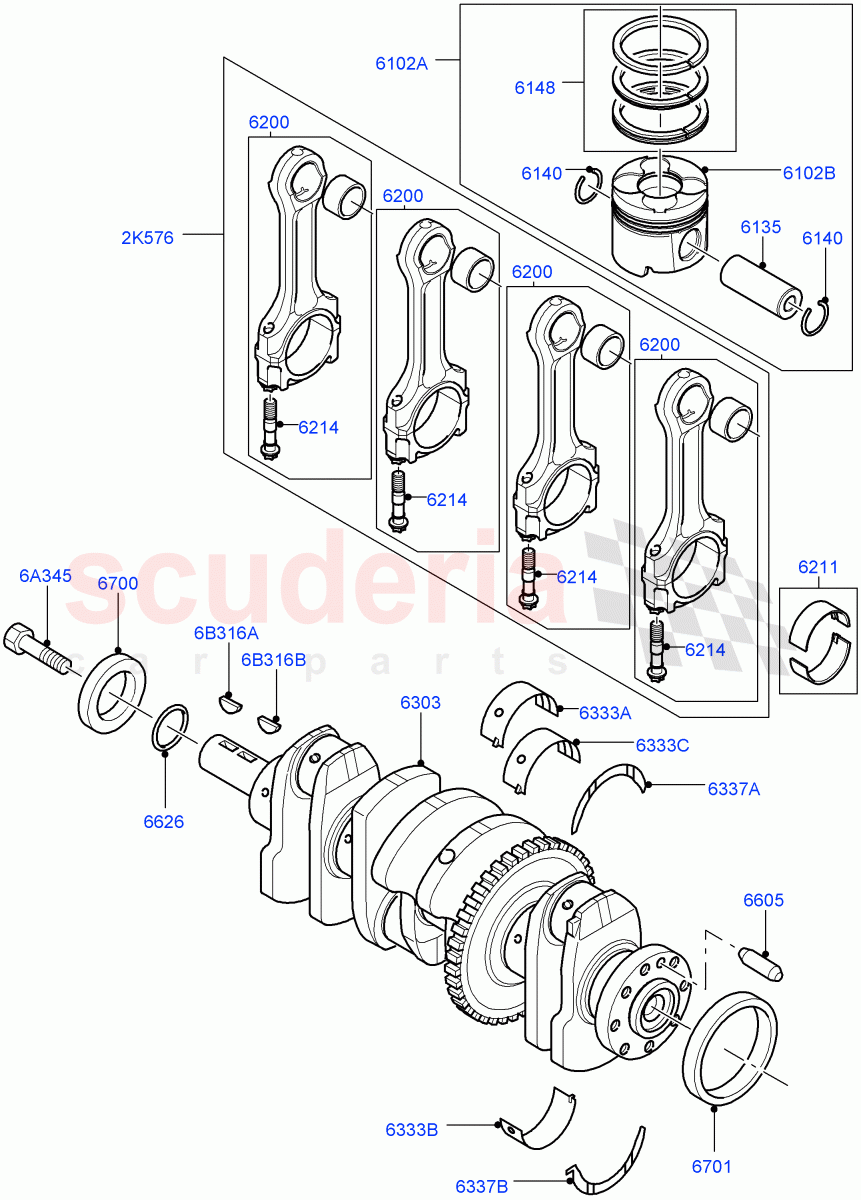 Crankshaft/Pistons And Bearings (2.2L CR DI 16V Diesel, 2.2L DOHC EFI TC DW12) of Land Rover Land Rover Discovery Sport (2015+) [2.2 Single Turbo Diesel]