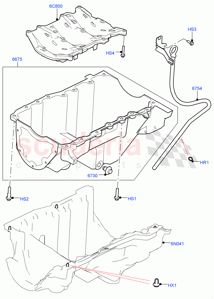 Oil Pan/Oil Level Indicator (Solihull Plant Build) (2.0L I4 DSL MID DOHC AJ200, 2.0L I4 DSL HIGH DOHC AJ200) ((V) FROMHA000001) of Land Rover Land Rover Discovery 5 (2017+) [2.0 Turbo Diesel]