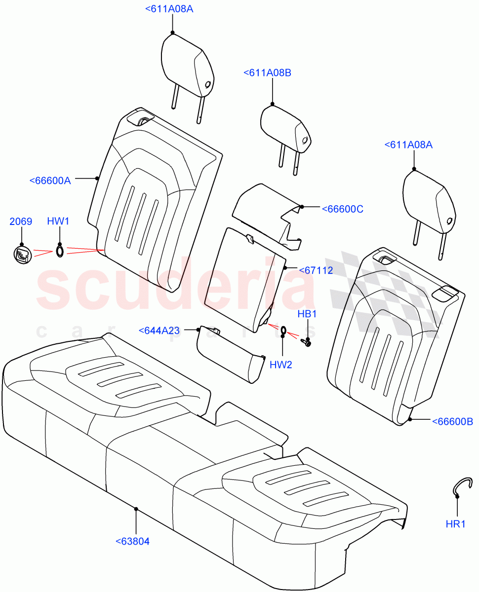 Rear Seat Covers(Short Wheelbase,Thick Rawedge Leather/Prem Textile,Rr Seat 40/20/40 Fixed Cushion) of Land Rover Land Rover Defender (2020+) [2.0 Turbo Petrol AJ200P]