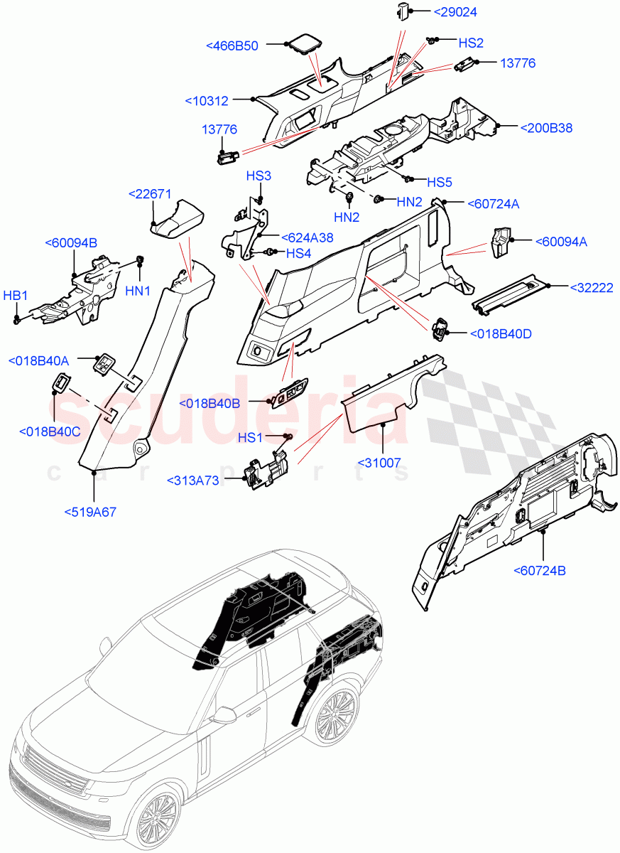 Side Trim (Luggage Compartment) (With Third Row Power Folding Seat) of Land Rover Land Rover Range Rover (2022+) [3.0 I6 Turbo Petrol AJ20P6]