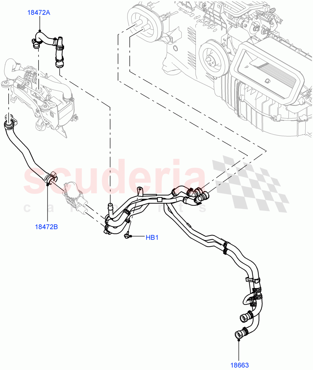 Heater Hoses(Solihull Plant Build)(2.0L I4 DSL HIGH DOHC AJ200,With Fuel Fired Heater,Premium Air Conditioning-Front/Rear,Park Heating With Remote Control,2.0L I4 DSL MID DOHC AJ200,With Front Comfort Air Con (IHKA),With Manual Air Conditioning)((V)FROMHA000001,(V)TOHA999999) of Land Rover Land Rover Discovery 5 (2017+) [3.0 I6 Turbo Diesel AJ20D6]