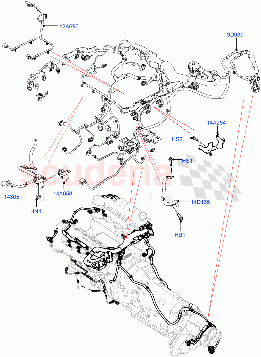 Engine Harness(3.0L DOHC GDI SC V6 PETROL,5.0L P AJ133 DOHC CDA S/C Enhanced) of Land Rover Land Rover Range Rover Velar (2017+) [3.0 DOHC GDI SC V6 Petrol]