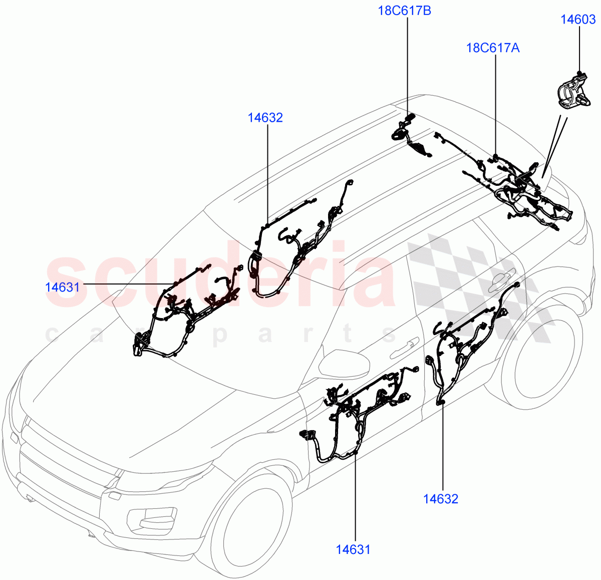 Wiring - Body Closures (Front And Rear Doors) (5 Door, Halewood (UK)) ((V) TOFH999999) of Land Rover Land Rover Range Rover Evoque (2012-2018) [2.0 Turbo Petrol GTDI]