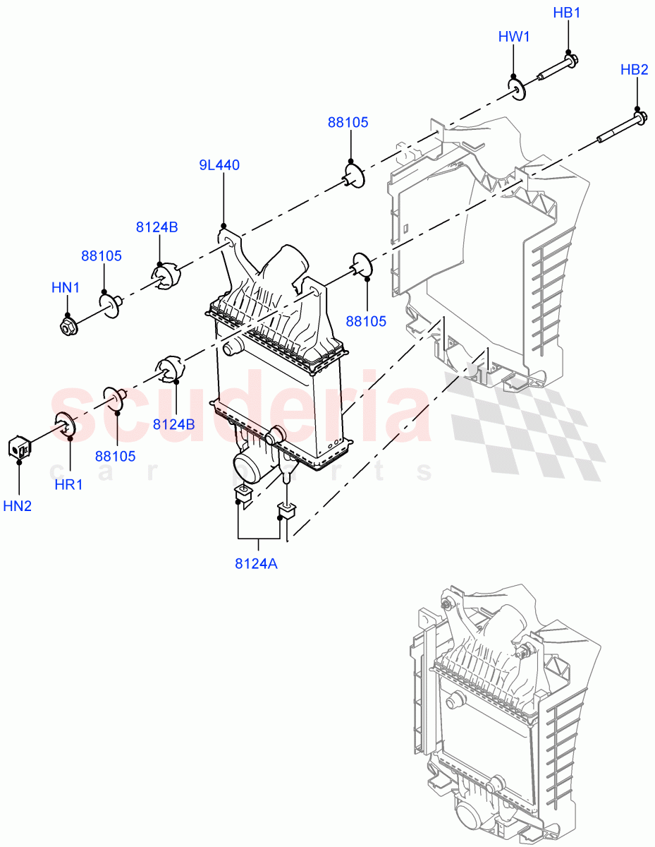 Intercooler/Air Ducts And Hoses(Nitra Plant Build, Water Charge Air Cooler)(3.0 V6 D Low MT ROW,3.0 V6 D Gen2 Mono Turbo,3.0 V6 D Gen2 Twin Turbo)((V)FROMK2000001) of Land Rover Land Rover Discovery 5 (2017+) [3.0 Diesel 24V DOHC TC]