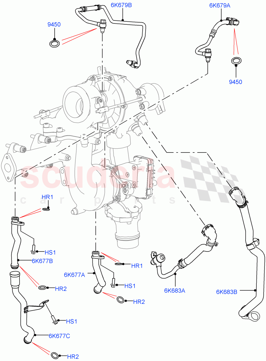 Turbocharger (Solihull Plant Build, Lubrication And Cooling) (2.0L I4 DSL HIGH DOHC AJ200) ((V) FROMHA000001) of Land Rover Land Rover Range Rover Velar (2017+) [2.0 Turbo Diesel]