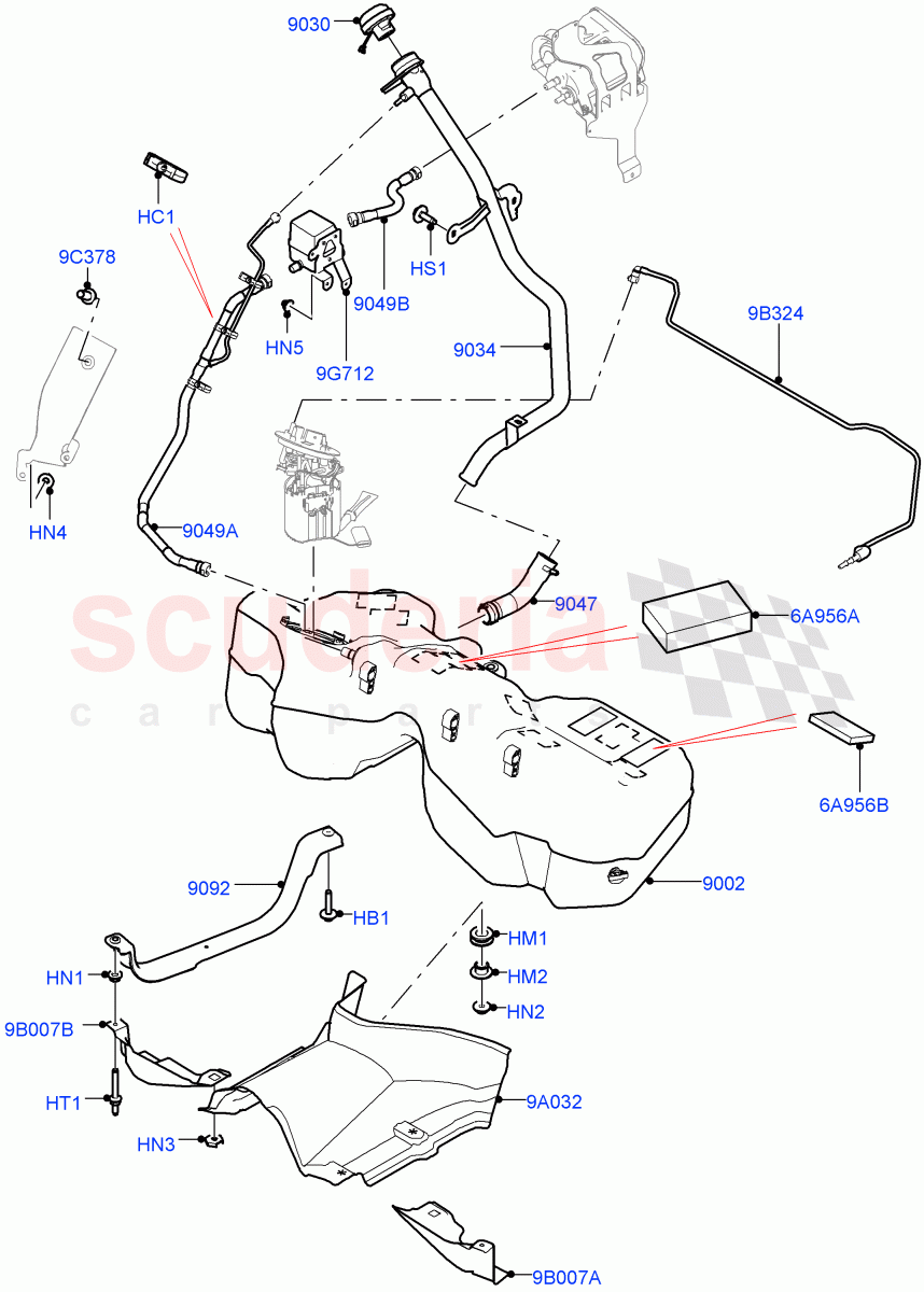 Fuel Tank & Related Parts (5.0L P AJ133 DOHC CDA S/C Enhanced, Pet Tank With Leak Det - Lrg Filter, Petrol Tank With Leak Detection) ((V) FROMKA000001) of Land Rover Land Rover Range Rover Velar (2017+) [5.0 OHC SGDI SC V8 Petrol]