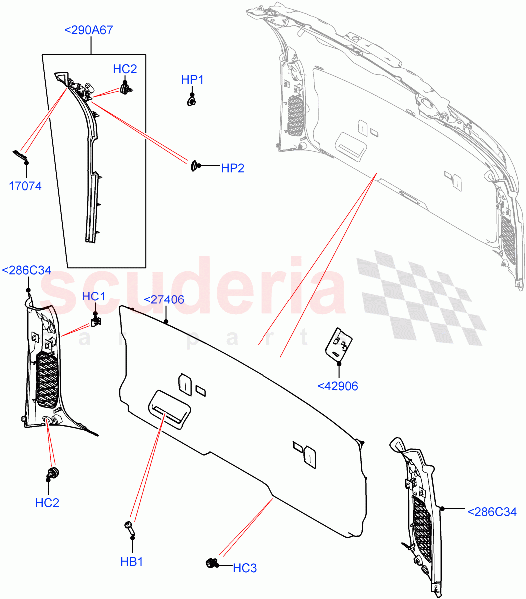 Back Door/Tailgate Trim Panels (Nitra Plant Build) ((V) FROMK2000001) of Land Rover Land Rover Discovery 5 (2017+) [2.0 Turbo Petrol AJ200P]