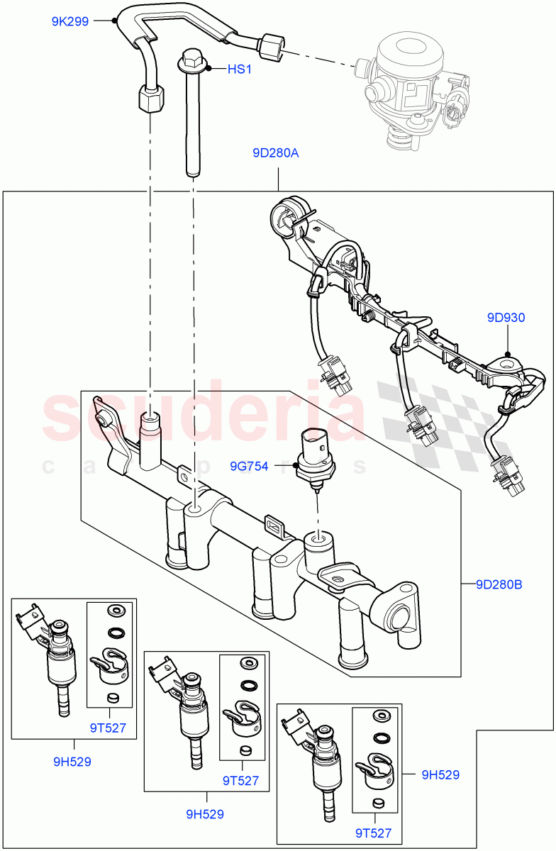 Fuel Injectors And Pipes(1.5L AJ20P3 Petrol High PHEV,Changsu (China),1.5L AJ20P3 Petrol High) of Land Rover Land Rover Discovery Sport (2015+) [1.5 I3 Turbo Petrol AJ20P3]