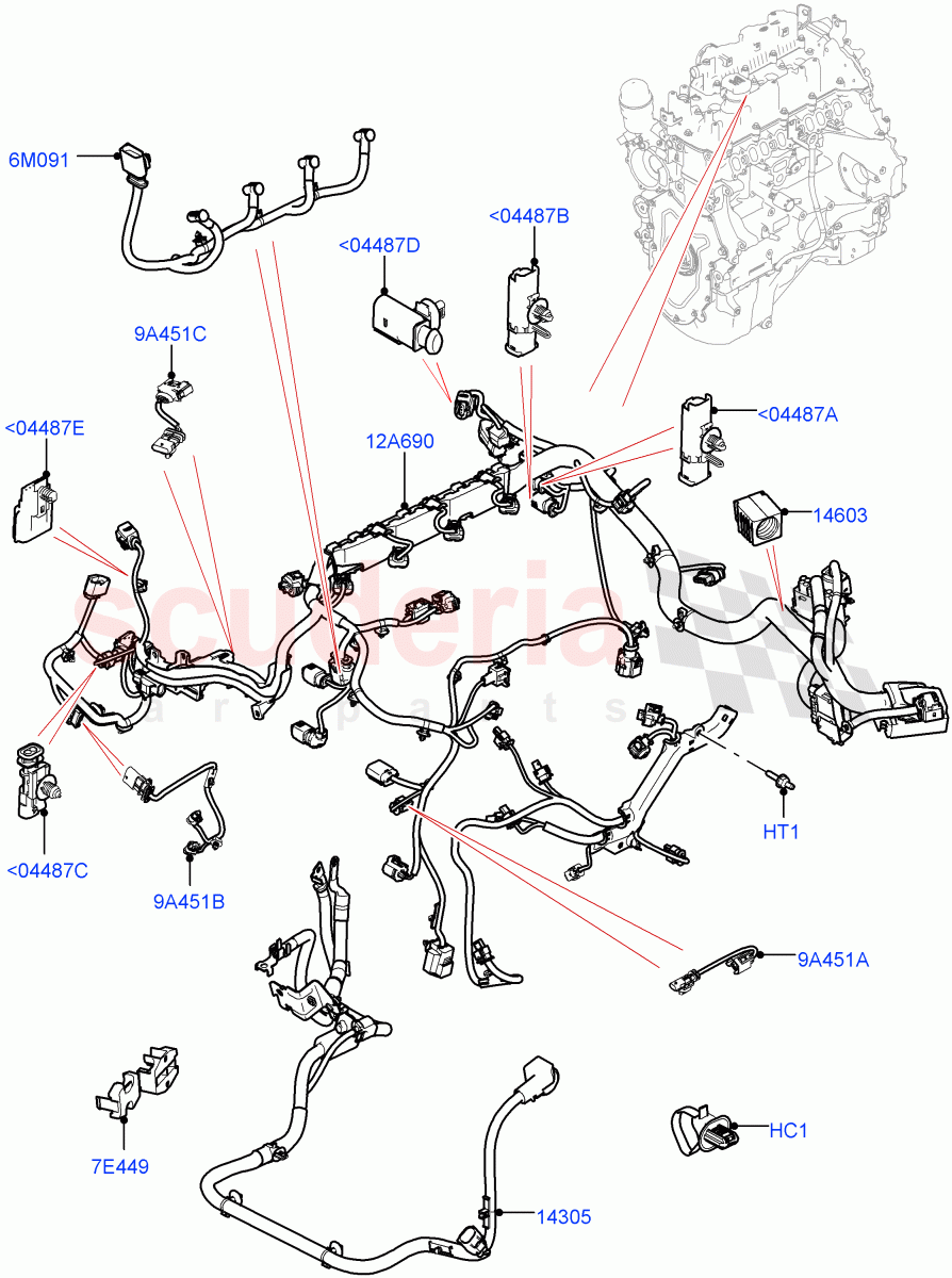 Engine Harness (Solihull Plant Build) (2.0L I4 DSL MID DOHC AJ200, 2.0L I4 DSL HIGH DOHC AJ200) ((V) FROMHA000001) of Land Rover Land Rover Discovery 5 (2017+) [3.0 DOHC GDI SC V6 Petrol]